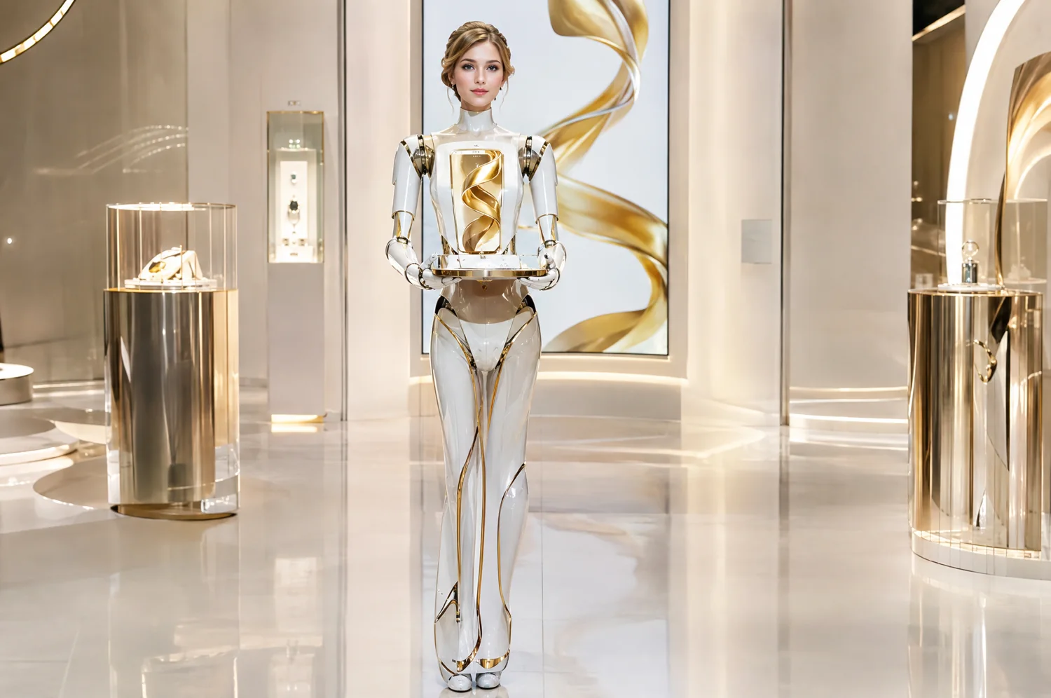 Campaign Muse custom robot concept in a pearl-white setting