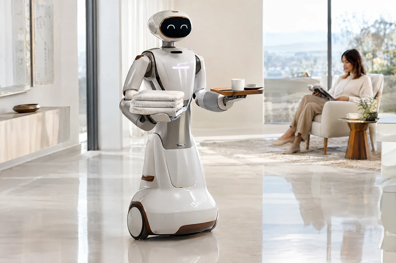 Everyday Aide custom robot concept in a pearl-white setting