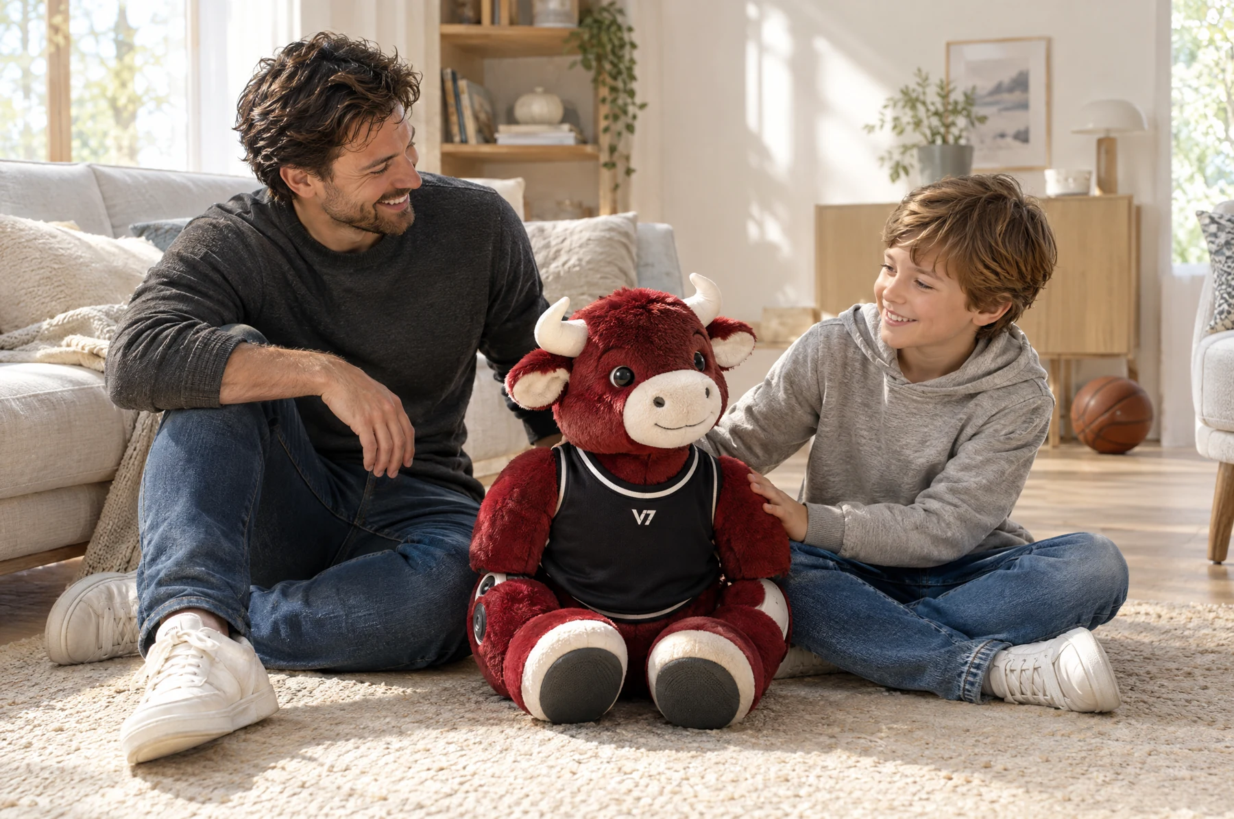 Court Bull soft robot concept with smiling people, shown without cropping