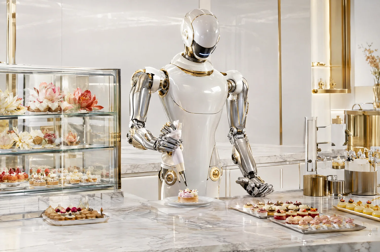 Sugar Master custom robot concept in a pearl-white setting